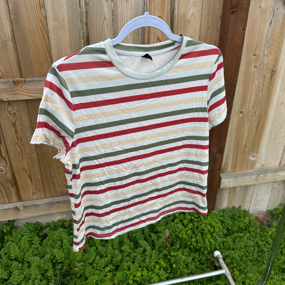 SHEIN Multicolor Striped Short Sleeve Tee